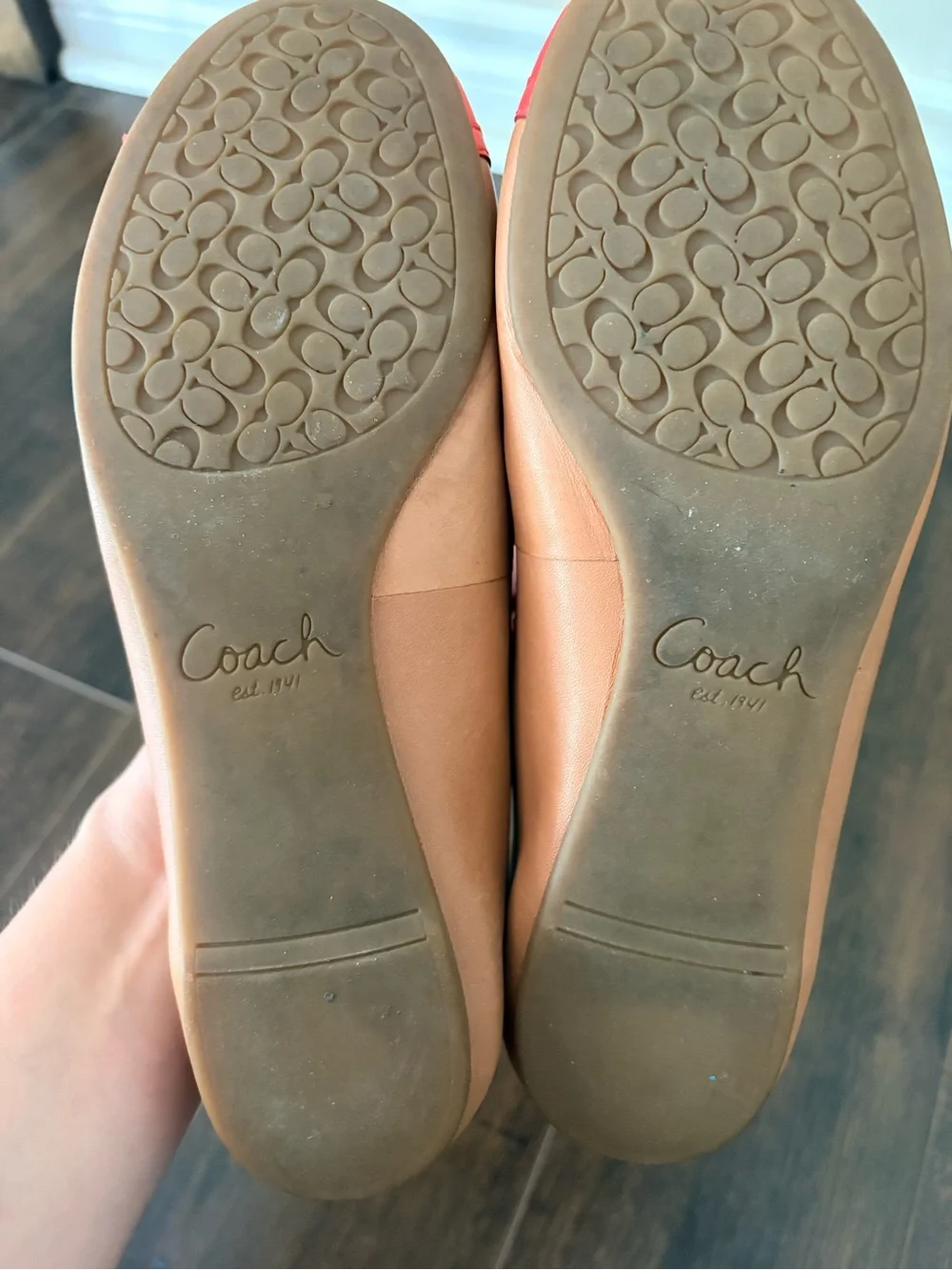 Coach Colorblock Leather Ballet Flats Coral Pink & Tan Bow Shoes Size 36 - Picture 11 of 15